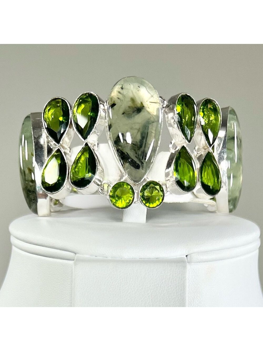 Prehnite & Synthetic Peridot 925 Large Gemstone Bracelet ONLY